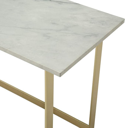 Walker Edison Modern Glam Faux Top Laptop Writing Desk Home Office Workstation Small, 42"L x 20"W x 30"H, Marble/Gold