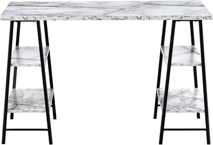 Monarch Specialties 7527 Computer Desk, Home Office, Laptop, Storage Shelves, 48" L, Work, Metal, Laminate, White Marble Look, Black, Contemporary, Modern Desk-48, 47.25" L x 23.75" W x 30" H