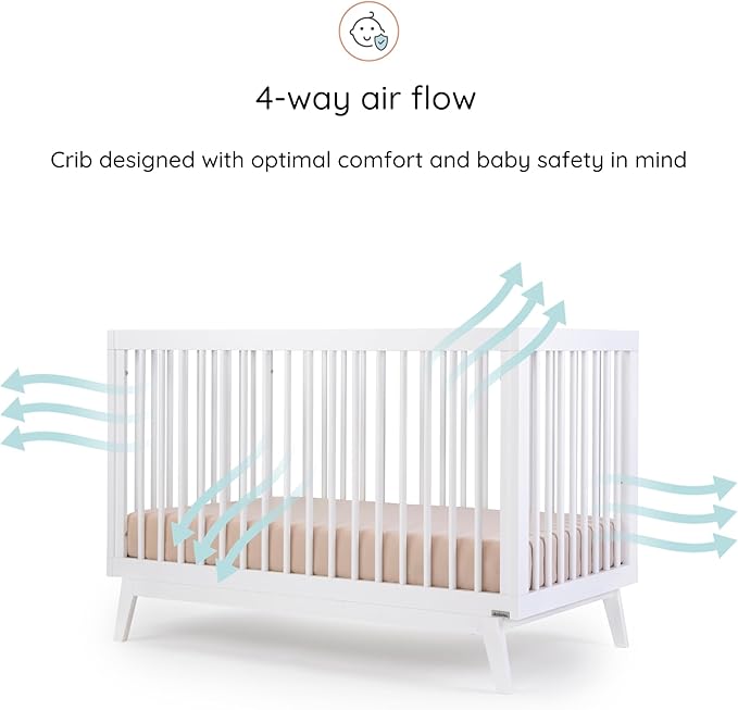 dadada Baby Soho 3-in-1 Convertible Crib to Toddler Bed – Wooden Crib Made in Italy, GREENGUARD Gold Certified Small Baby Crib – Baby-Safe Finish, Modern Design (White)
