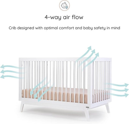 dadada Baby Soho 3-in-1 Convertible Crib to Toddler Bed – Wooden Crib Made in Italy, GREENGUARD Gold Certified Small Baby Crib – Baby-Safe Finish, Modern Design (White)