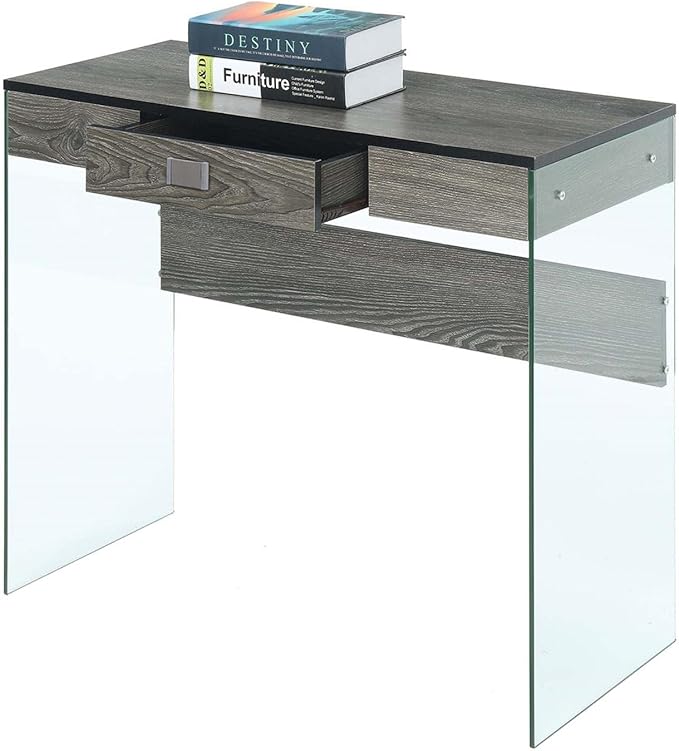 Convenience Concepts SoHo 1 Drawer Glass 36 inch Desk, Weathered Gray/Glass