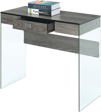 Convenience Concepts SoHo 1 Drawer Glass 36 inch Desk, Weathered Gray/Glass