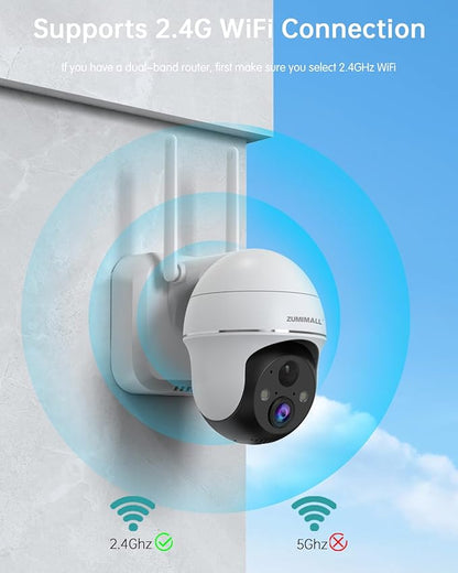 2K Security Camera Outdoor Wireless WiFi with 360° PTZ, ZUMIMALL Battery Powered Wireless Cameras for Home Surveillance, Spotlight & Siren/PIR Detection/3MP Color Night Vision/2-Way Talk/IP66/Cloud/SD