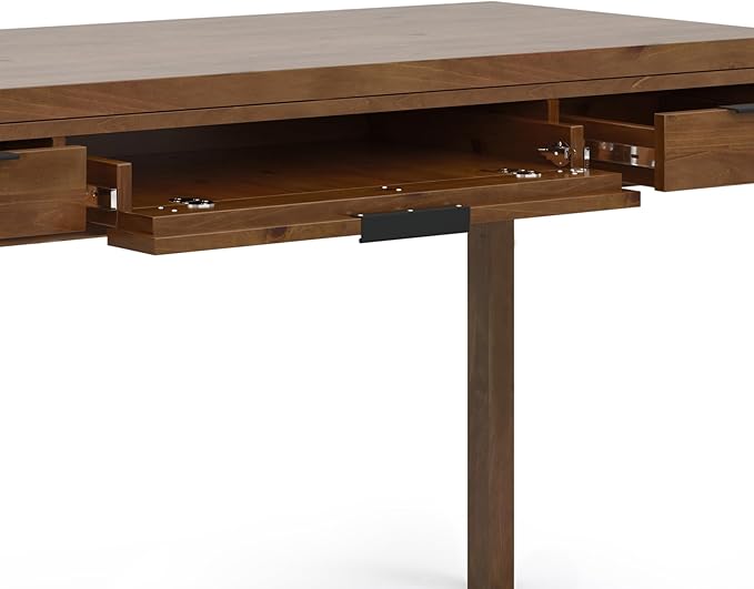 SIMPLIHOME Hollander SOLID WOOD 60 inch Wide Home Office Desk, Writing Table, Workstation, Study Table Furniture in Medium Saddle Brown with 2 Drawers