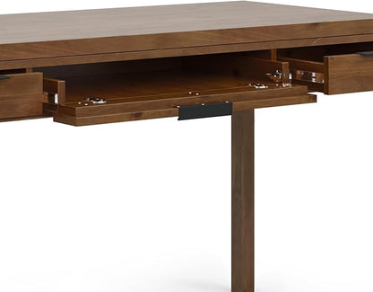 SIMPLIHOME Hollander SOLID WOOD 60 inch Wide Home Office Desk, Writing Table, Workstation, Study Table Furniture in Medium Saddle Brown with 2 Drawers