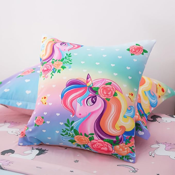 ADASMILE A & S Unicorn Comforter Set Full with Sheets 6 Pieces Floral Pink Unicorn Bedding Set for Girls Kids Unicorn Sheets Soft Bed-in-a-Bag Comforter Reversible Bed Comforter Set for Home Decor