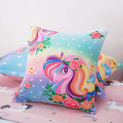 ADASMILE A & S Unicorn Comforter Set Full with Sheets 6 Pieces Floral Pink Unicorn Bedding Set for Girls Kids Unicorn Sheets Soft Bed-in-a-Bag Comforter Reversible Bed Comforter Set for Home Decor