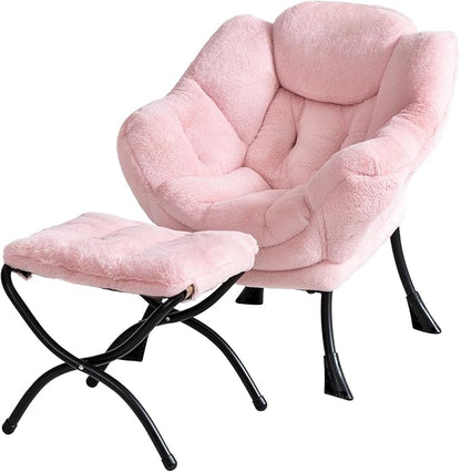 Welnow Toddler Kids Lazy Chair with Ottoman, Accent Comfy Lounge Children Armchair Couch with Armrest and Removable Cover, Detachable Reading Chair with Footrest for Boy or Girl, Plush Pink