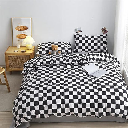 Wellboo Black White Plaid Comforter Sets California King Women Men Black and White Checkerboard Grid Bedding Comforters Cal King Cotton Boys Girls Modern Black Checkered Geometric Quilts Luxury White