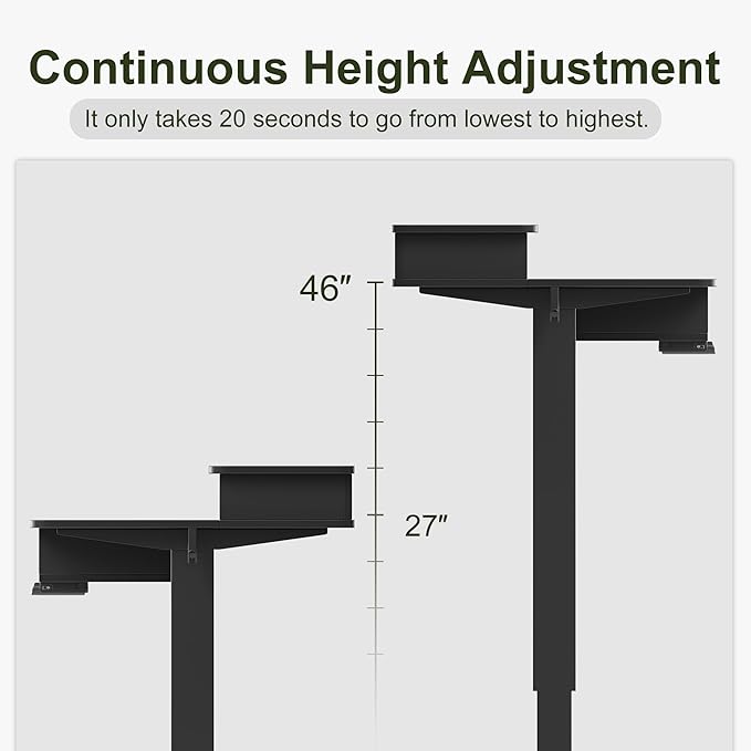 BANTI Height Adjustable Electric Standing Desk with 4 Drawers, 48 x 24 Inch Table with Storage Shelf, Sit Stand Desk, Black Top