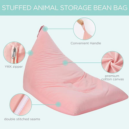 Aubliss Stuffed Animal Storage Bean Bag Chairs Cover, 50"x 35" Extra Large Velvet Bean Bags Chair for Kids & Adults, Ultra Soft Zipper Beanbag Toy Storage for Boys Girls - Pink