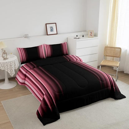 Feelyou Abstract Ombre Comforter Set Kids Teens Pink Black Bedding Set Room Decor 2Pcs Twin Size,Reversible Black Boys
