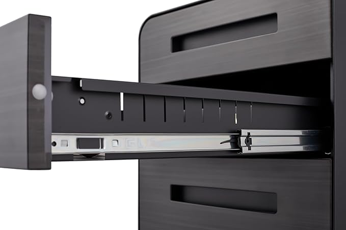 3 Drawer Mobile Desk Office with Lock and Wheels,Versatile Storage Cabinets w/Anti-Tilting Cold Rolled Steel Waterproof Moisture-Proof,for Legal/Letter/A4 Files,Dark Brown