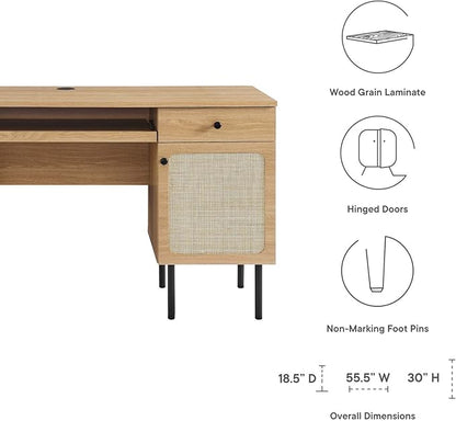 Modway Chaucer Modern Wood Grain Computer Office Desk, Oak