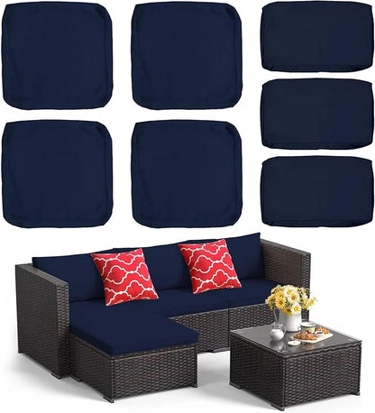 ClawsCover 7Pack Outdoor Patio Seat and Back Cushions Replacement Covers Fit for 3/5 Pieces 4-Seater Wicker Rattan Furniture Conversation Set Sectional Couch,Navy-Large (Include Cover Only)