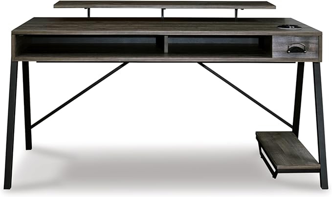 Signature Design by Ashley Barolli Home Office Gaming Desk with Multiuple LED Back Lights, Grayish Brown
