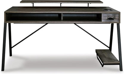 Signature Design by Ashley Barolli Home Office Gaming Desk with Multiuple LED Back Lights, Grayish Brown