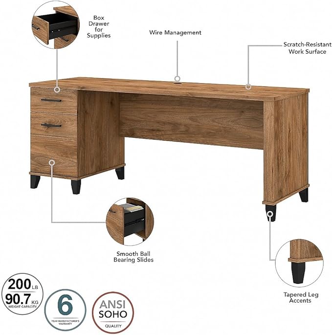 Bush Furniture Somerset 3 Position Sit L Shaped Desk with Hutch | Ergonomic Height Adjustable Standing Computer/Laptop Table for Home Office, 72W, Fresh Walnut