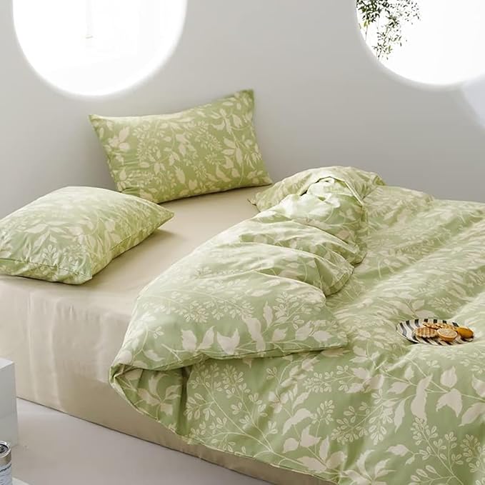 Green Botanical Comforter Set Full Sage Green Floral Comforter Cotton Women Girls Matcha Green Floral Plant Quilts Garden Bohemian Sage Green Blanket Rustic Leaf Blossom Full Bed Comforter