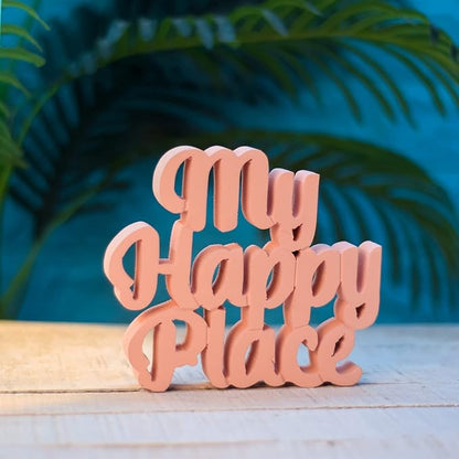 My Happy Place Peach Aesthetic Table Decor - Home, Office Desk, Shelf. Quirky Room Decoration Showpiece, Birthdays, Corporate Gifts, and Inspirational Wall Decor.