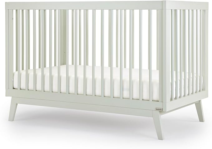 dadada Baby Soho 3-in-1 Convertible Crib to Toddler Bed – Wooden Crib Made in Italy, GREENGUARD Gold Certified Small Baby Crib – Baby-Safe Finish, Modern Design (Sage)