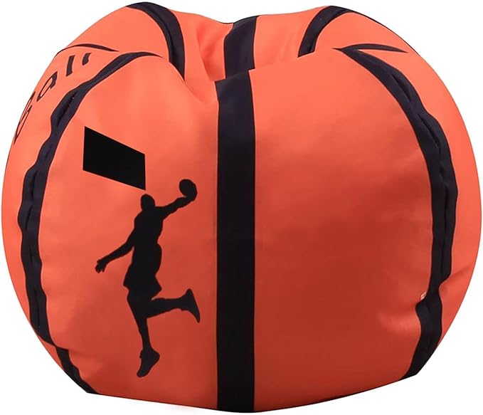 Colorful House Stuffed Animal Storage Bean Bag Chair for Kids and Adults, Lightweight Bean Storage Bag Cover for Organizing Blankets Clothes (26 inches, Basketball)