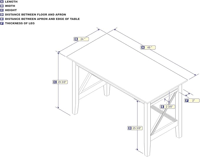 AFI 48" Solid Wood Writing Desk - Sturdy X Design - Home Office Desk with Drawer - Laptop Computer Work Study Table Grey