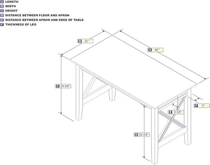 AFI 48" Solid Wood Writing Desk - Sturdy X Design - Home Office Desk with Drawer - Laptop Computer Work Study Table Grey