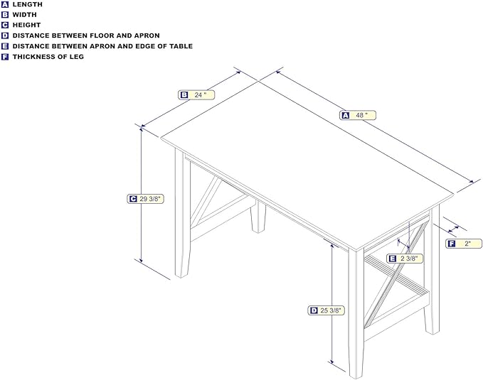 AFI 48" Solid Wood Writing Desk - Sturdy X Design - Home Office Desk with Drawer, Laptop Computer Work Study Table with USB Charger Walnut