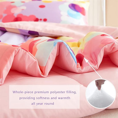 Rainbow Ombre Comforter Set Queen Size for Girls, Colorful Bubbles Polka Dots Comforter for Kids Teen, 3 Piece Orange Pink Purple Blue Gradient Pastel Bedding Set with 2 Pillow Case(Rainbow,Queen)