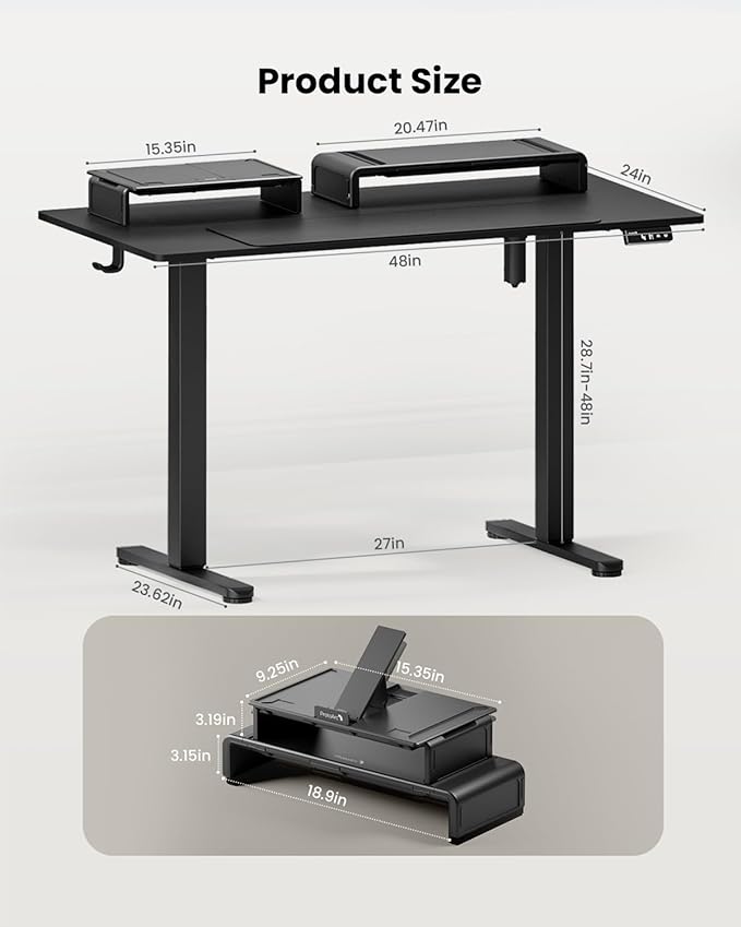 ProtoArc Standing Desk with Dual Monitor Stand Riser, 48 x 24 Inches Height Adjustable Desk with Storage, ErgoDesk 100 Electric Stand up Desk with Laptop Stand (Black/White)