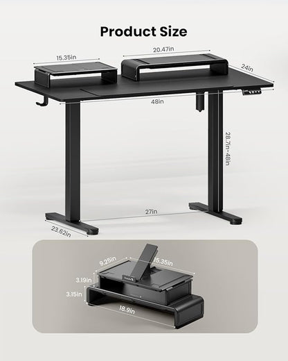 ProtoArc Standing Desk with Dual Monitor Stand Riser, 48 x 24 Inches Height Adjustable Desk with Storage, ErgoDesk 100 Electric Stand up Desk with Laptop Stand (Black/White)