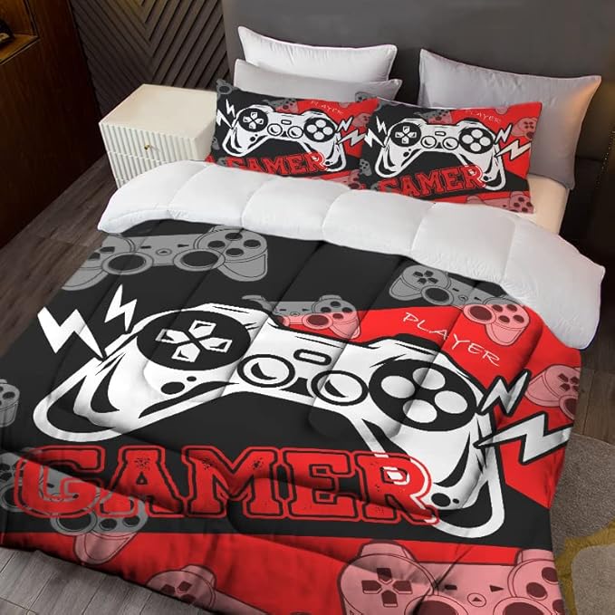 Sunnycitron Boys Gaming Comforter Set Twin Gaming Bedding for Boys Teens Gamer Comforter Gaming Bed Kids Bed Comforter Set Gamepad Game Bedding twin Comforter set (1 Comforter 2 Pillowcase)