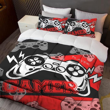 Sunnycitron Boys Gaming Comforter Set Twin Gaming Bedding for Boys Teens Gamer Comforter Gaming Bed Kids Bed Comforter Set Gamepad Game Bedding twin Comforter set (1 Comforter 2 Pillowcase)