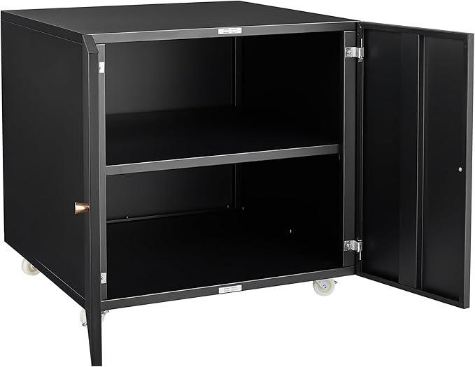 23.62" Metal Office Copier 2 Door and 360 ° Universal Wheel,Mobile Lateral Filing Cabinets w/Aluminum Alloy Handle,Rolling Printer Stand for Legal/Letter/A4,Black