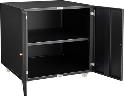 23.62" Metal Office Copier 2 Door and 360 ° Universal Wheel,Mobile Lateral Filing Cabinets w/Aluminum Alloy Handle,Rolling Printer Stand for Legal/Letter/A4,Black