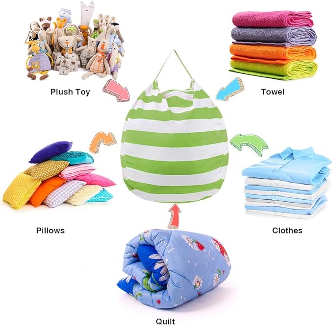 27Inch Stuffed Animal Storage Bean Bag Chair Cover for Kids room, Gifts for 3 4 5 6 7 8 9 Boys Girls Stuffed Animals Toy Storage Bags, New Year Gift-Green