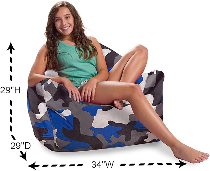Posh Creations Structured Comfy Bean Bag Chair for Gaming, Reading and Watching TV, Malibu Lounge, Nylon - Camo Blue and Brown