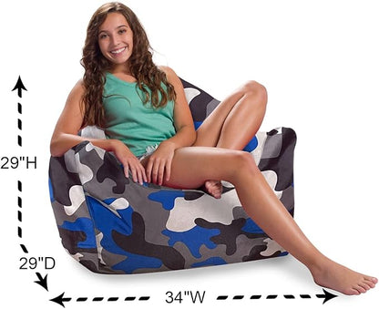 Posh Creations Structured Comfy Bean Bag Chair for Gaming, Reading and Watching TV, Malibu Lounge, Nylon - Camo Blue and Brown