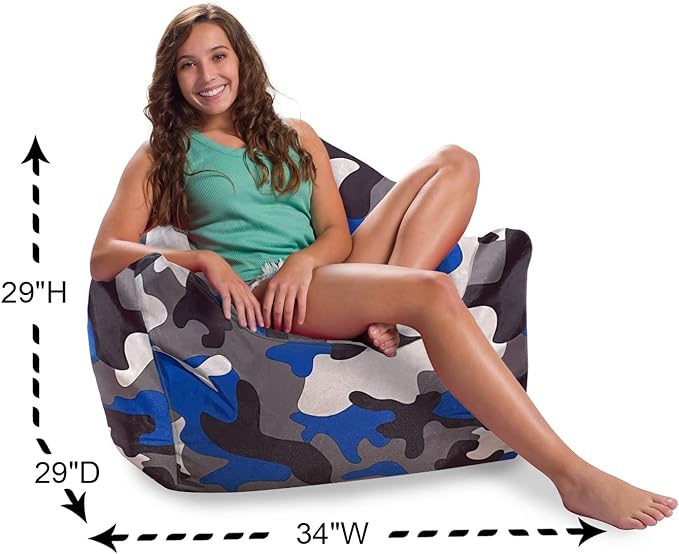 Posh Creations Structured Comfy Bean Bag Chair for Gaming, Reading and Watching TV, Malibu Lounge, Nylon - Camo Blue and Brown
