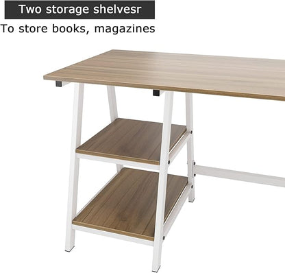 sogesfurniture 47 inches Writing Computer Desk, Trestle Desk Study Desk, Laptop PC Desk, Workstation with Storage Shelf, Home Office Desk Sturdy Table Study Table,Oak BHUS-CS-Tplus-120OK