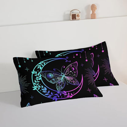 HOSIMA Butterfly Comforter Set 3Piece with 2 Pillowcases,Black Comforter Butterfly Aesthetics Room Decor,Boho Mandala Comforter Butterfly Bedding Set for Girls,Bohemian King Size Comforter Set.