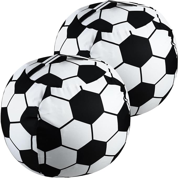 2 Packs Stuffed Animal Storage Beanbag Cover 24" Bean Bag Storage for Kids Girs Boys Room Toys Organizer Heavy-duty Zipper Bean Bag Chair Covers Only, Soccor Print