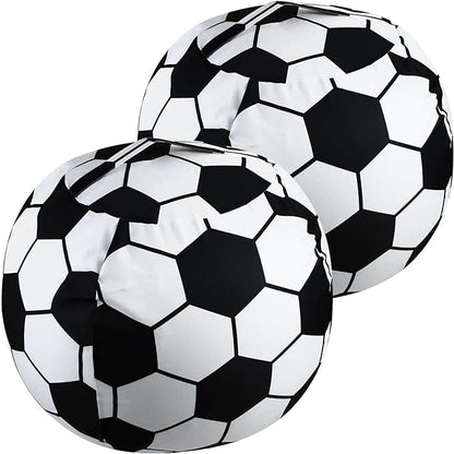 2 Packs Stuffed Animal Storage Beanbag Cover 24" Bean Bag Storage for Kids Girs Boys Room Toys Organizer Heavy-duty Zipper Bean Bag Chair Covers Only, Soccor Print