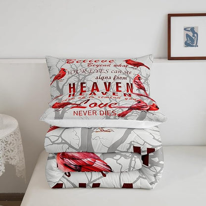 Cardinal Bird Comforter Set Full Size Farmhouse Red Birds Bedding Set for Girls Boys Women Men Tree Branches Decor Comforter Nature Comforter with 2 Pillow Case