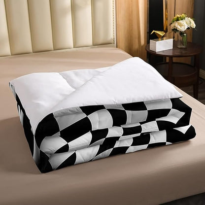 Erosebridal Race Car Bedding Set for Boys Full Bed,Kids Teen Extreme Sports Car Comforter Set,Black White Checkered Grid Bed Comforter Set Retro Red Cool Vehicle Automobile Quilt Duvet 2 Pillow Cases