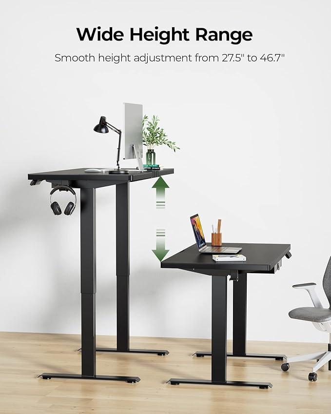 Marsail Electric Adjustable Standing Desk, 48x24 Inch, Sit-Stand Home Office Desk with Drawer, Black