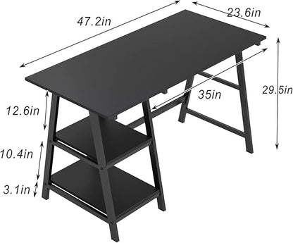 soges Computer Desk 47inches PC Desk Office Desk with Shelf Workstation for Home Office Use Writing Table,Black
