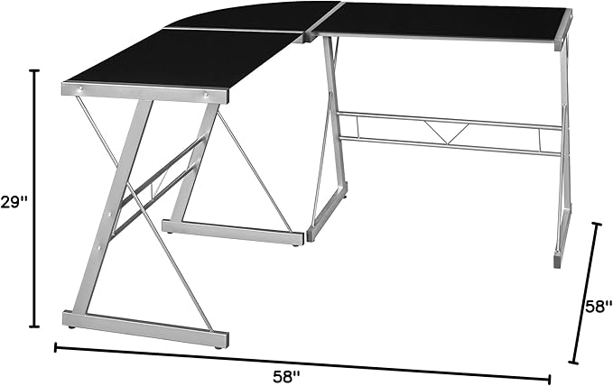 Regency Home Corner Desk, 60 inch, Black Glass
