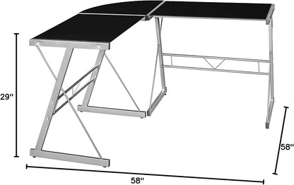 Regency Home Corner Desk, 60 inch, Black Glass